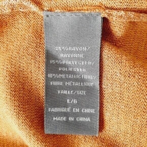 SUZY SHIER / NEW Sparkly Lurex V-neck Fine Knit Sweater Golden Warm Tan Sz L - Picture 7 of 7